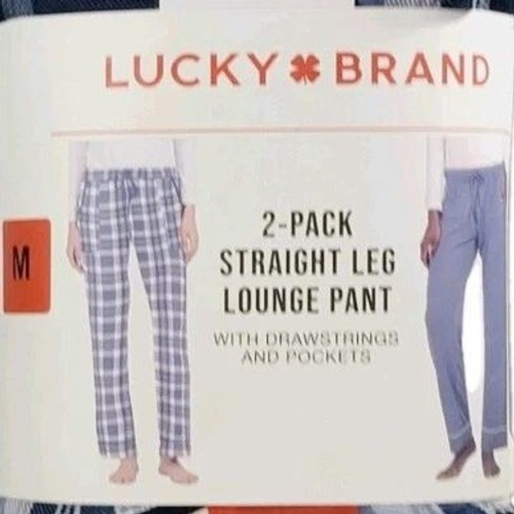 LUCKY BRAND‎ Lounge Pajama Pants Sz M Blue Plaid 2 Pair Pack Loungewear PJs NWT - Picture 3 of 8